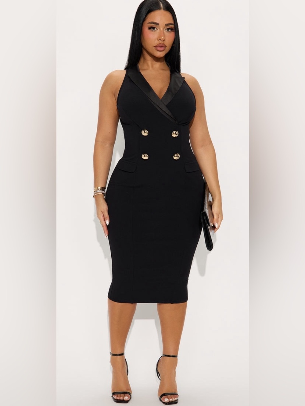 FASHION NOVA MACKENZIE DOUBLE BREASTED CREPE KNOT MIDI Dress
